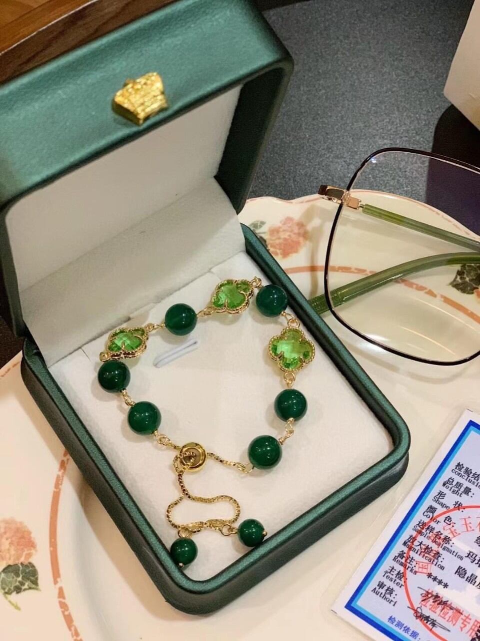 vòng tay cỏ 4 lá full box