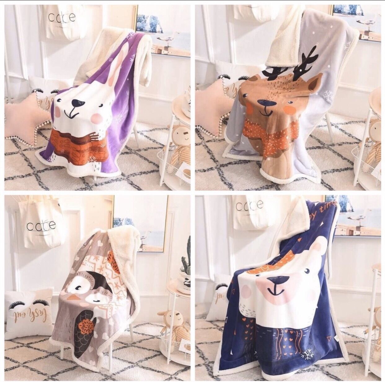 Chăn lông cừu 2 lớp loại dày cho bé, chăn lông cừu soc baby 88