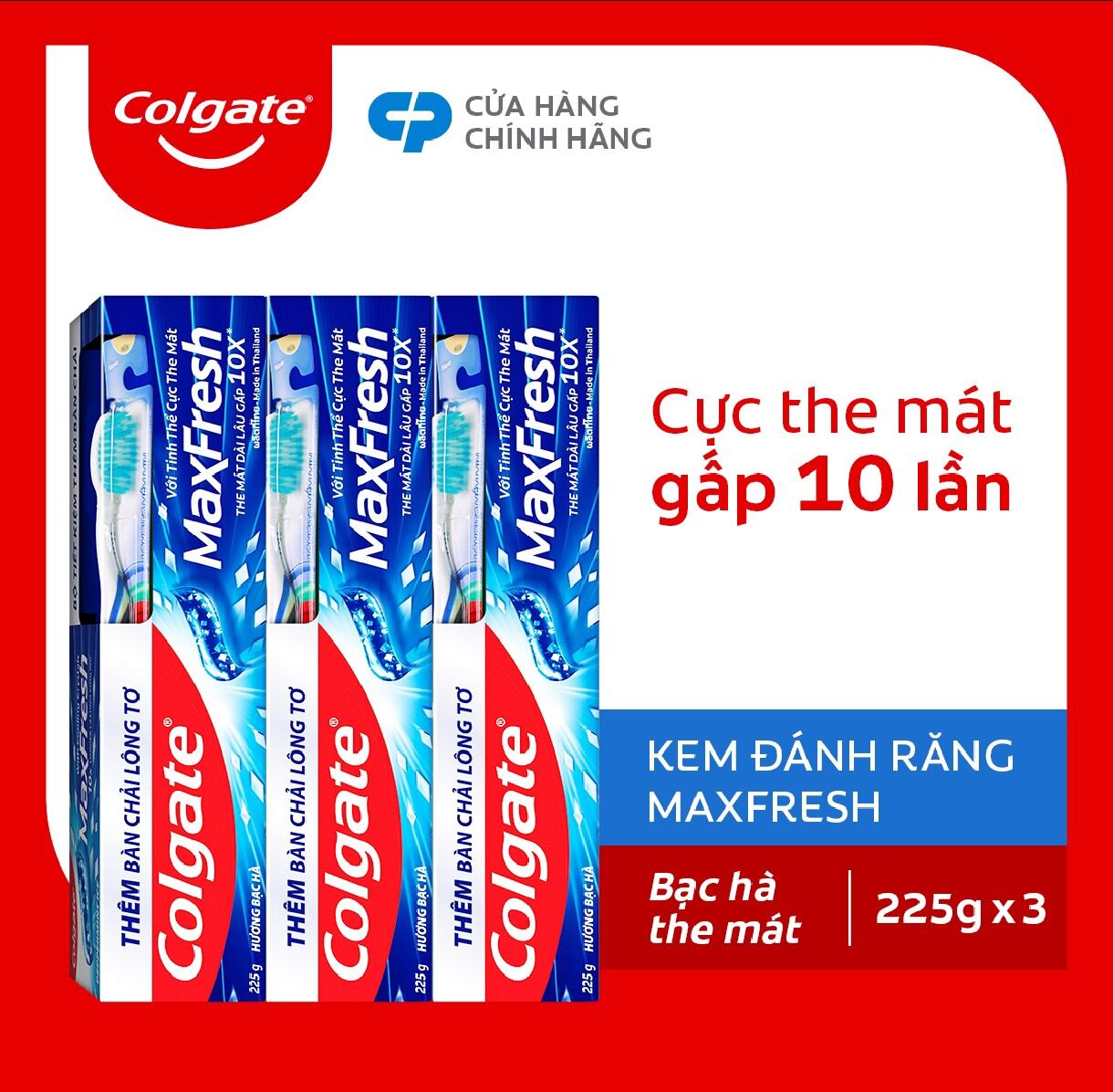 Combo 3 Kem Colgate Mafresh Bạc Hà-( 3 tuýp* 225g) tặng 3 bàn chải siêu mềm