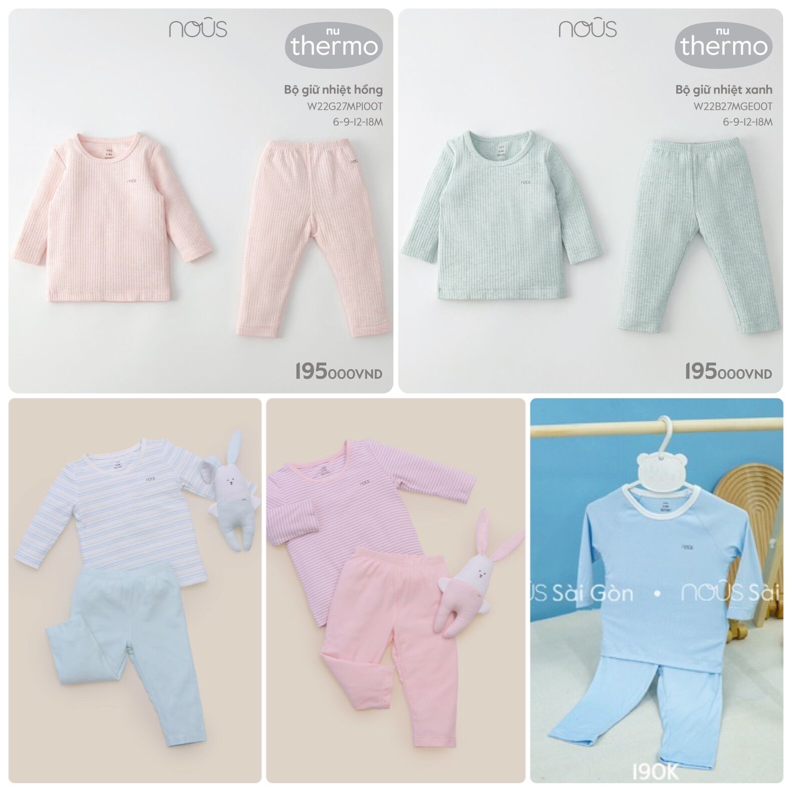 [MỚI] Bộ quần áo Nous giữ nhiệt kẻ xanh/ hồng