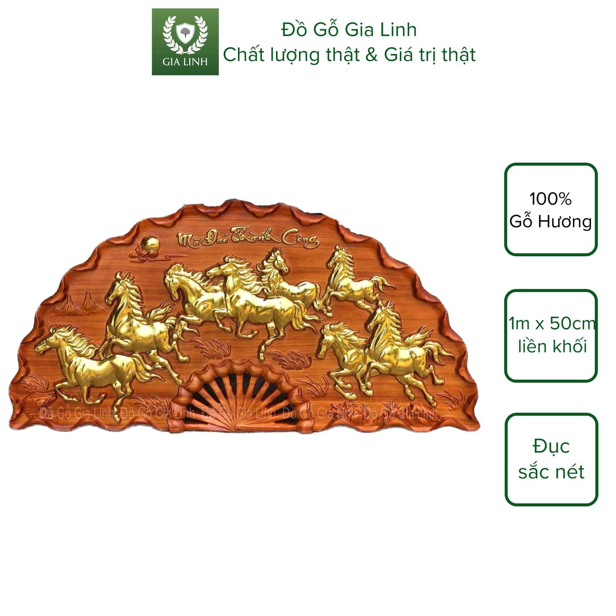 Tranh quạt Mã đáo thành công Đồ Gỗ Gia Linh gỗ Hương liền khối KT 1m x 50cm x 4cm