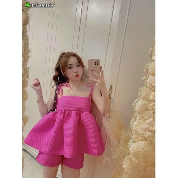 (Shop bigsize nữ 50kg đến 90kg) Set áo dây mix quần short