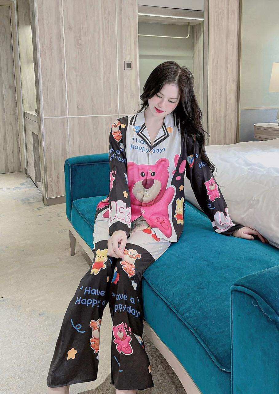 Bộ Đồ Ngủ Pijama Lụa Xước Cao Cấp Áo Tay Dài