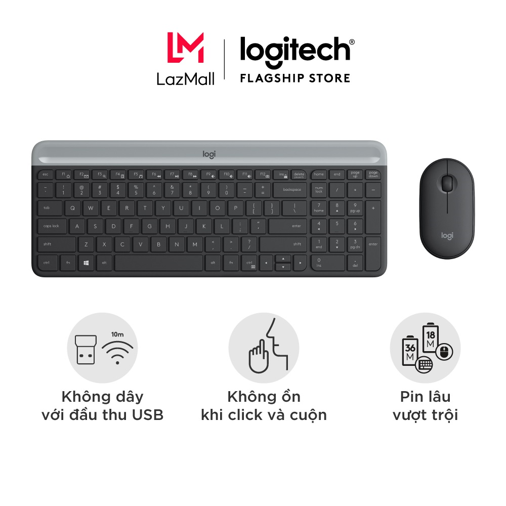 Combo chuột phím không dây Logitech MK470 - Chống ồn USB 2.4HGz pin lâu vượt trội thiết kế mảnh gọn