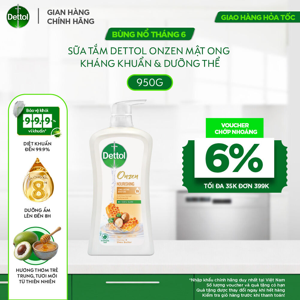 Sữa tắm Dettol Onzen Dưỡng Da Mật Ong Kháng Khuẩn Dưỡng Thể 950g