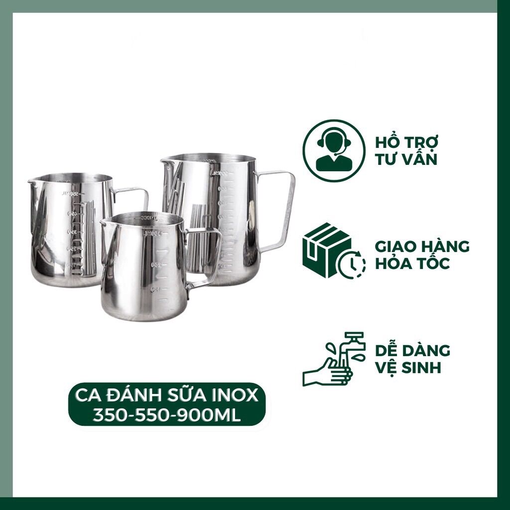 Ca đánh sữa inox có vạch chia 350ml-600ml-900ml