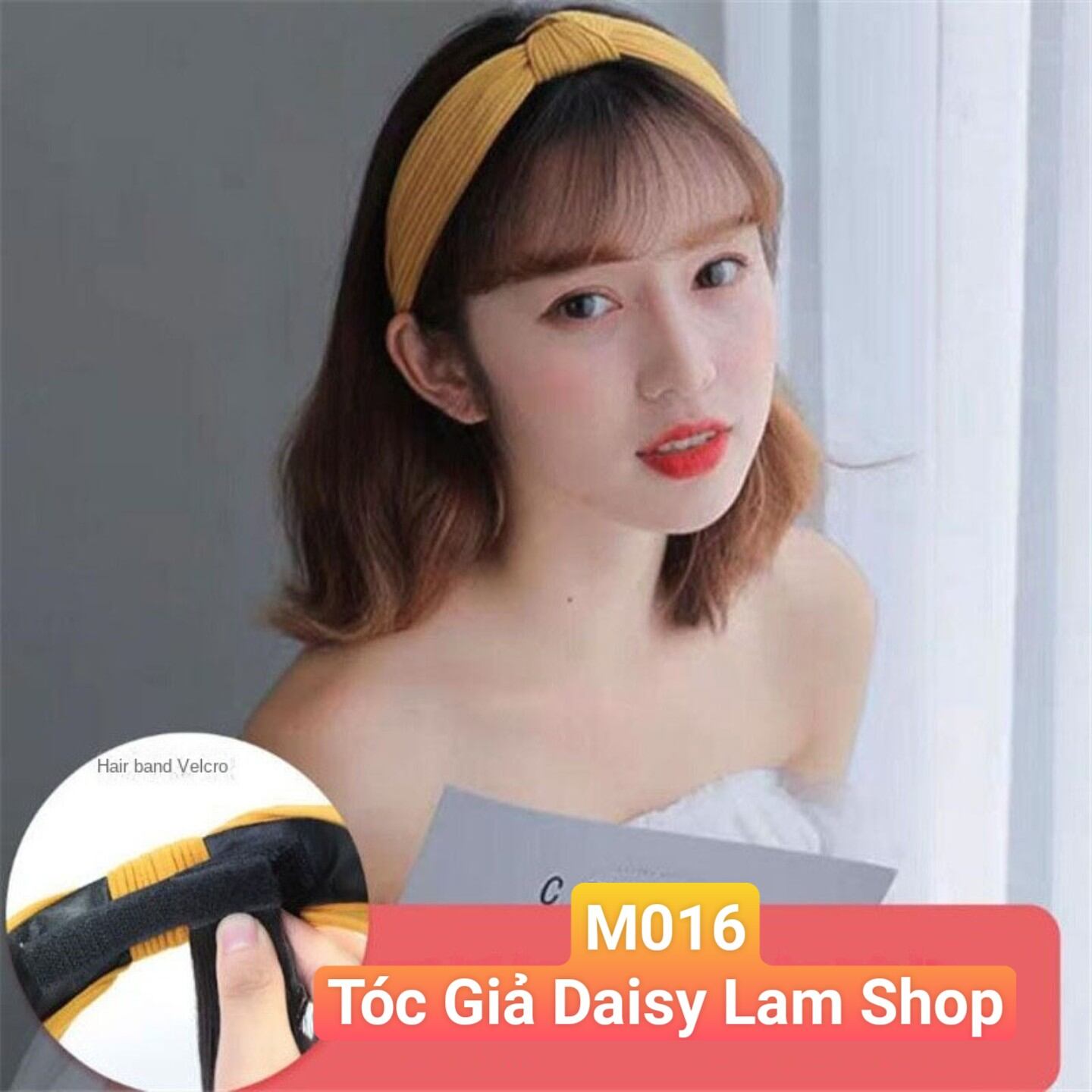 Tóc giả mái thưa kèm cài băng đô len thun M016