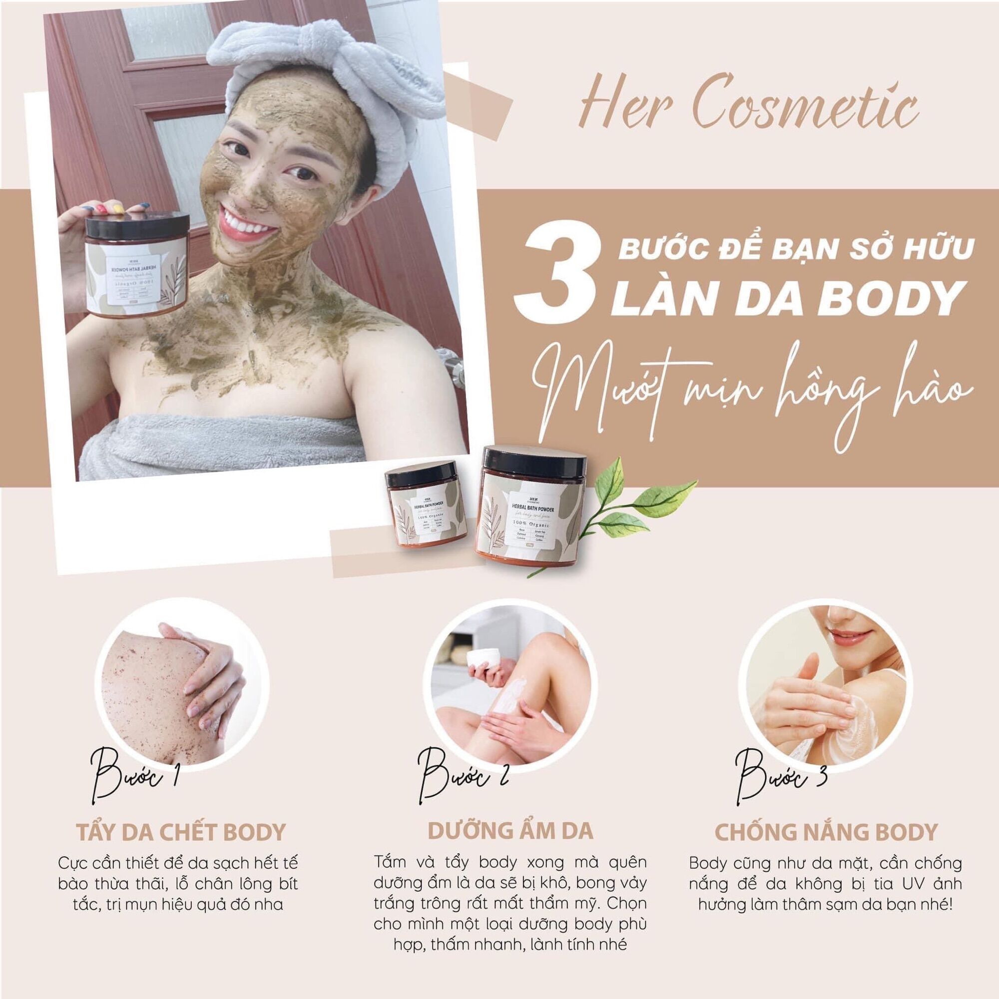 Combo 2 hộp Tắm Trắng Thảo Dược Her Cosmetic ( Tặng 2 BỘT ĐẬU ĐỎ 100GRAMX2)