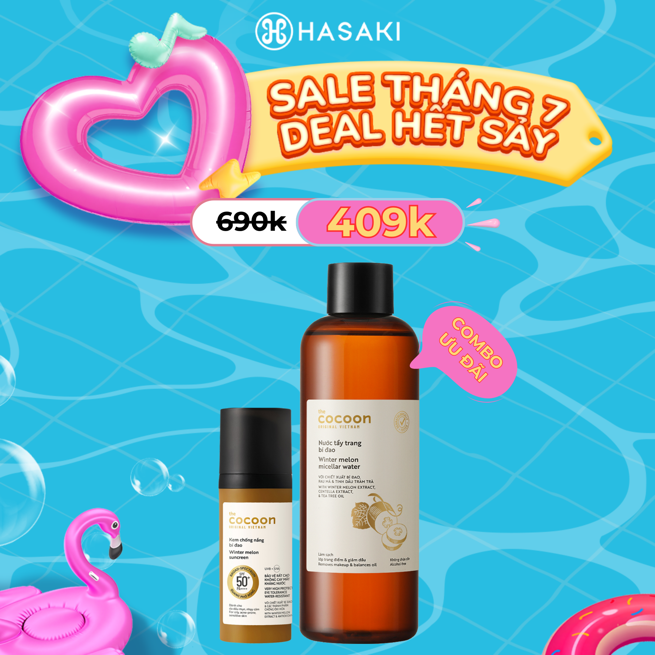 [SIÊU GIẢM GIÁ] Combo Cocoon Kem Chống Nắng 50ml + Nước Tẩy Trang Bí Đao 500ml Hasaki Sản Phẩm Chính Hãng
