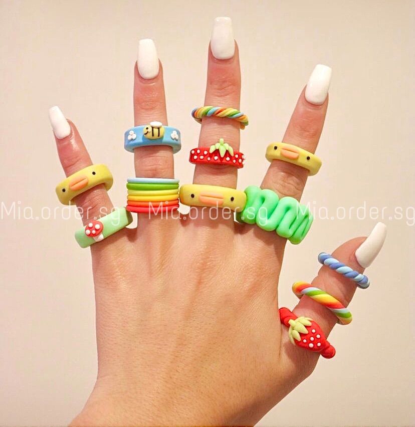 Nhẫn đất sét POLYMER CLAY handmade nhiều màu sắc mùa hè