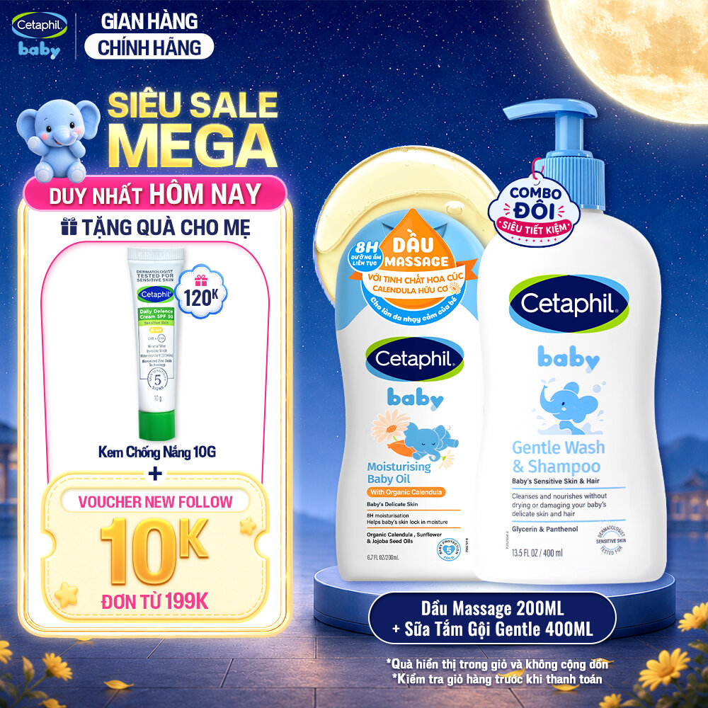 Combo Sữa tắm gội dịu lành cho bé GENTLE WS 400ML  Dầu massage dưỡng ẩm làm dịu Calendula Baby Oil 200ml