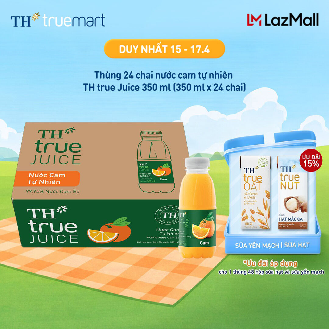 Thùng 24 chai nước trái cây TH true JUICE cam tự nhiên 350 ml (350 ml x 24)