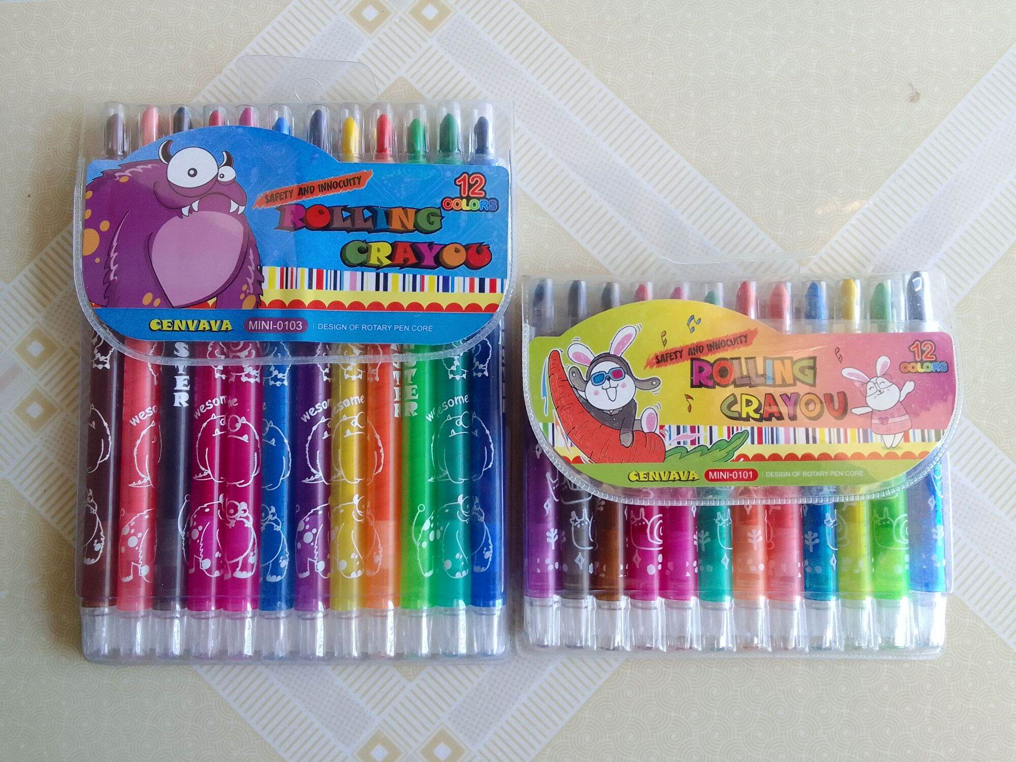 Sáp vặn 12 màu ngắn, 12 màu dài Rolling Crayon túi nhựa