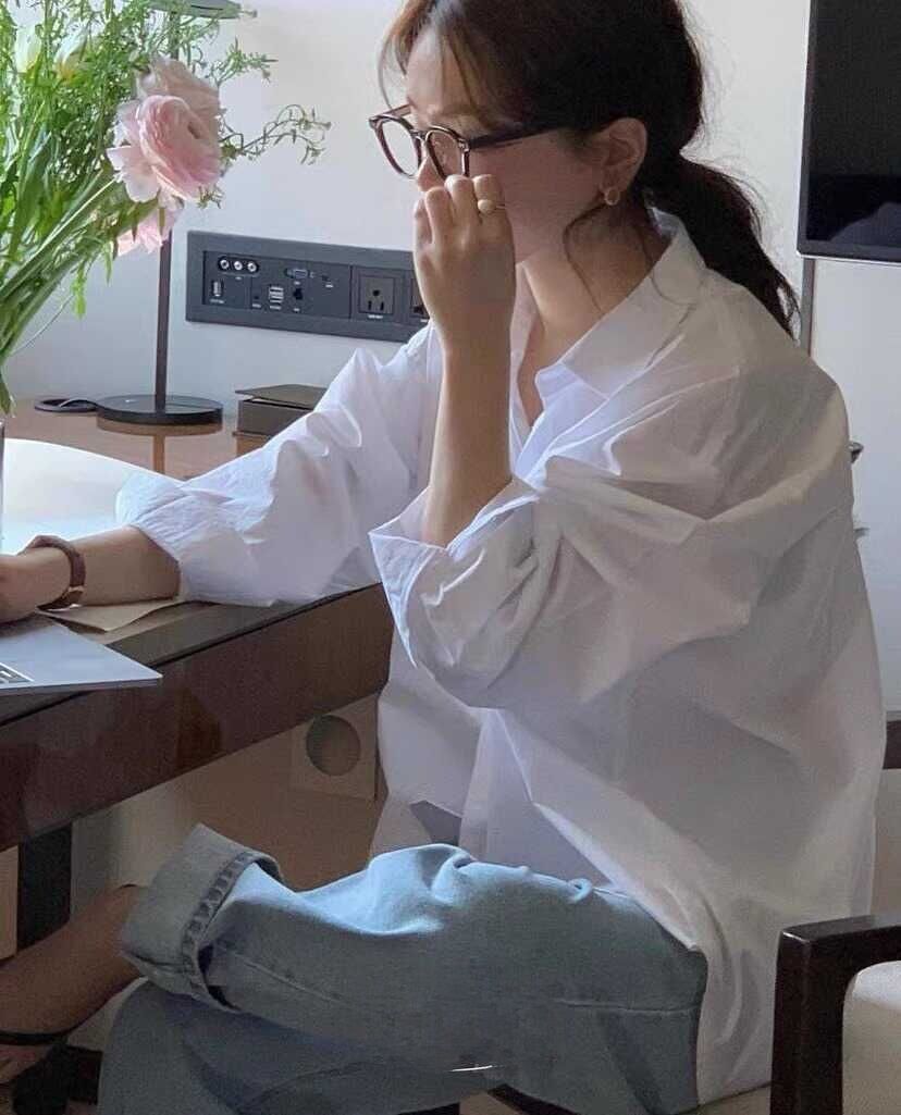 Áo Sơ Mi Trắng Nữ Dáng Rộng Dài Tay Dài Thường Ngày Đa Năng Kiểu Dáng Đơn Giản Kiểu Pháp Dài Vừa Phả