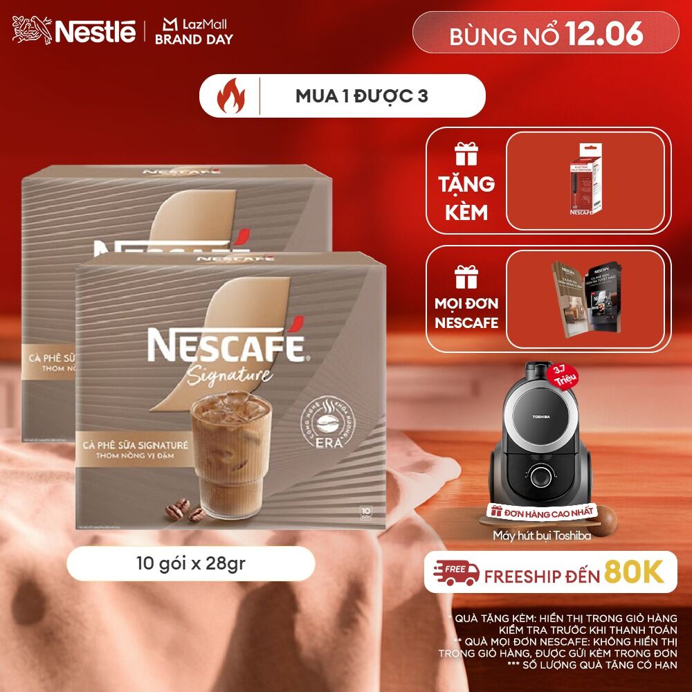 Combo 2 hộp Cà phê sữa NESCAFÉ Signature Hộp 10 gói THƠM NỒNG VỊ ĐẬM