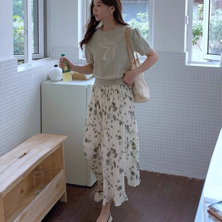 Chân váy hoa dập li nhỏ dáng dài mẫu mới QC - Lumii