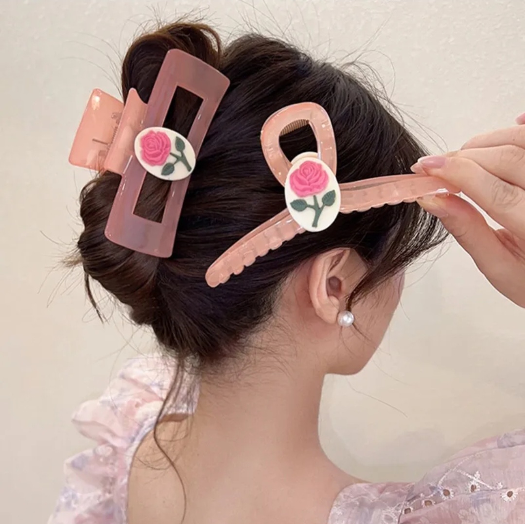 🥑 Kẹp gấp tóc hoa hồng, màu hồng phấn dịu mát, cho cô nàng trẻ trung, thanh lịch--SUBO SHOP.