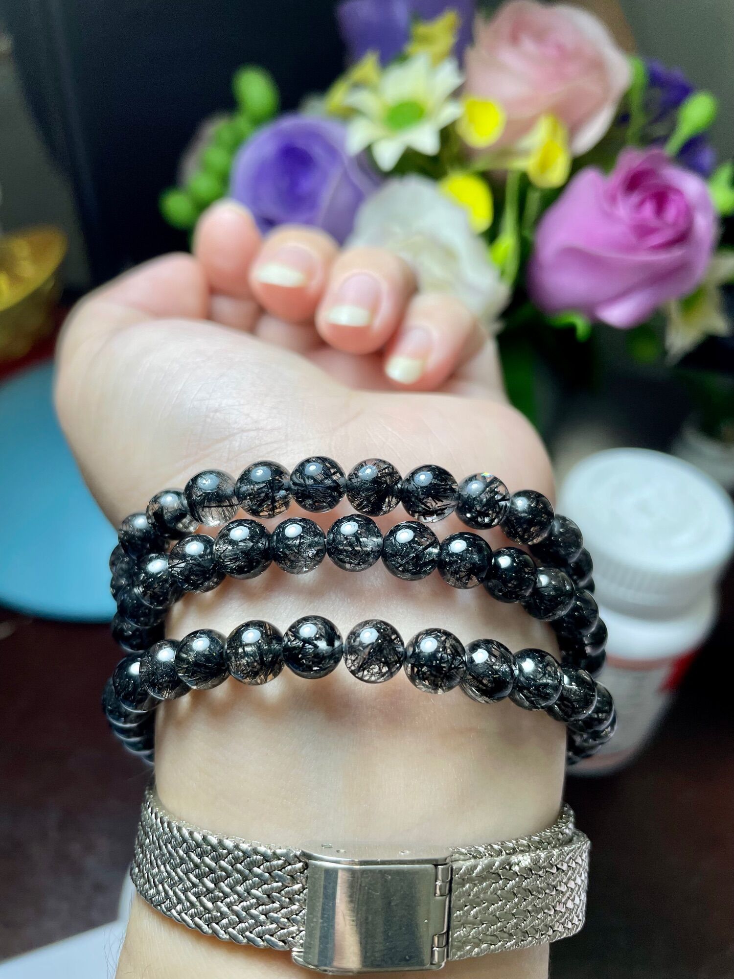 Vòng tay thạch anh tóc đen vip đá trong rõ tóc