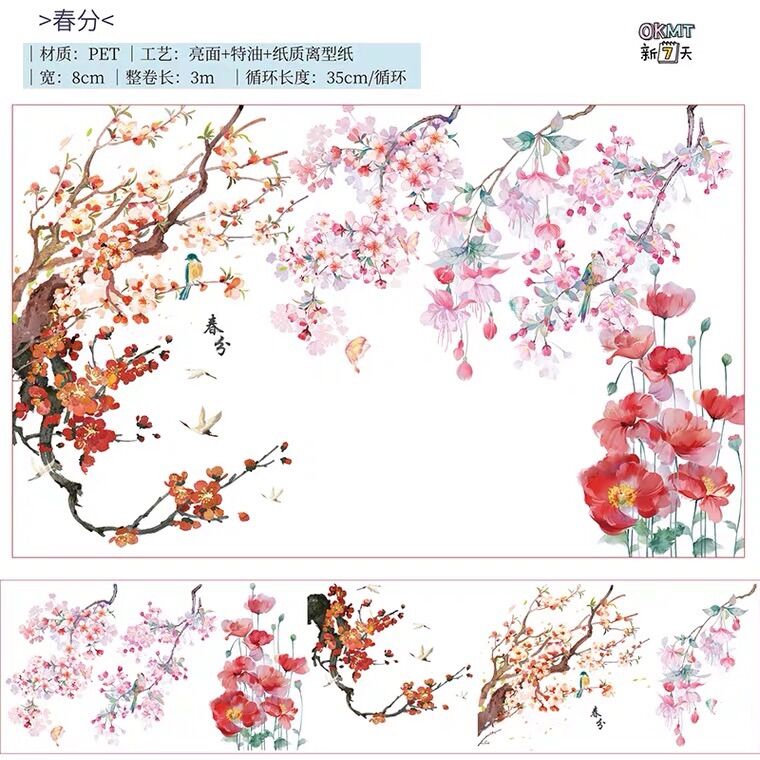 [chiết 8cm x 35cm ] băng dán washi tape Xuân phân dạng Pet