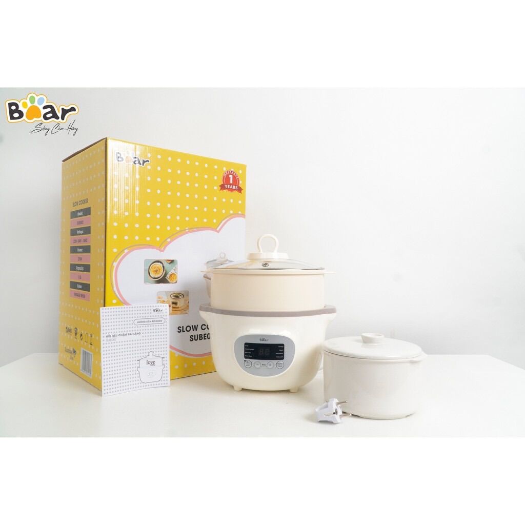 (Bảo hành 18 tháng) Nồi nấu cháo BEAR cho bé 1,6 lít (kèm 3 thố sứ), nồi hầm cháo bear