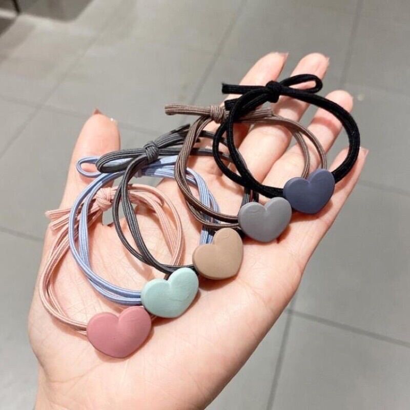 Dây cột tóc màu pastel hình trái tim xinh xắn