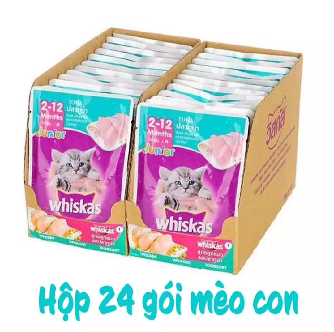 Thức ăn Whiskas cho mèo con dạng Pate vị Cá ngừ 24 gói x 80g