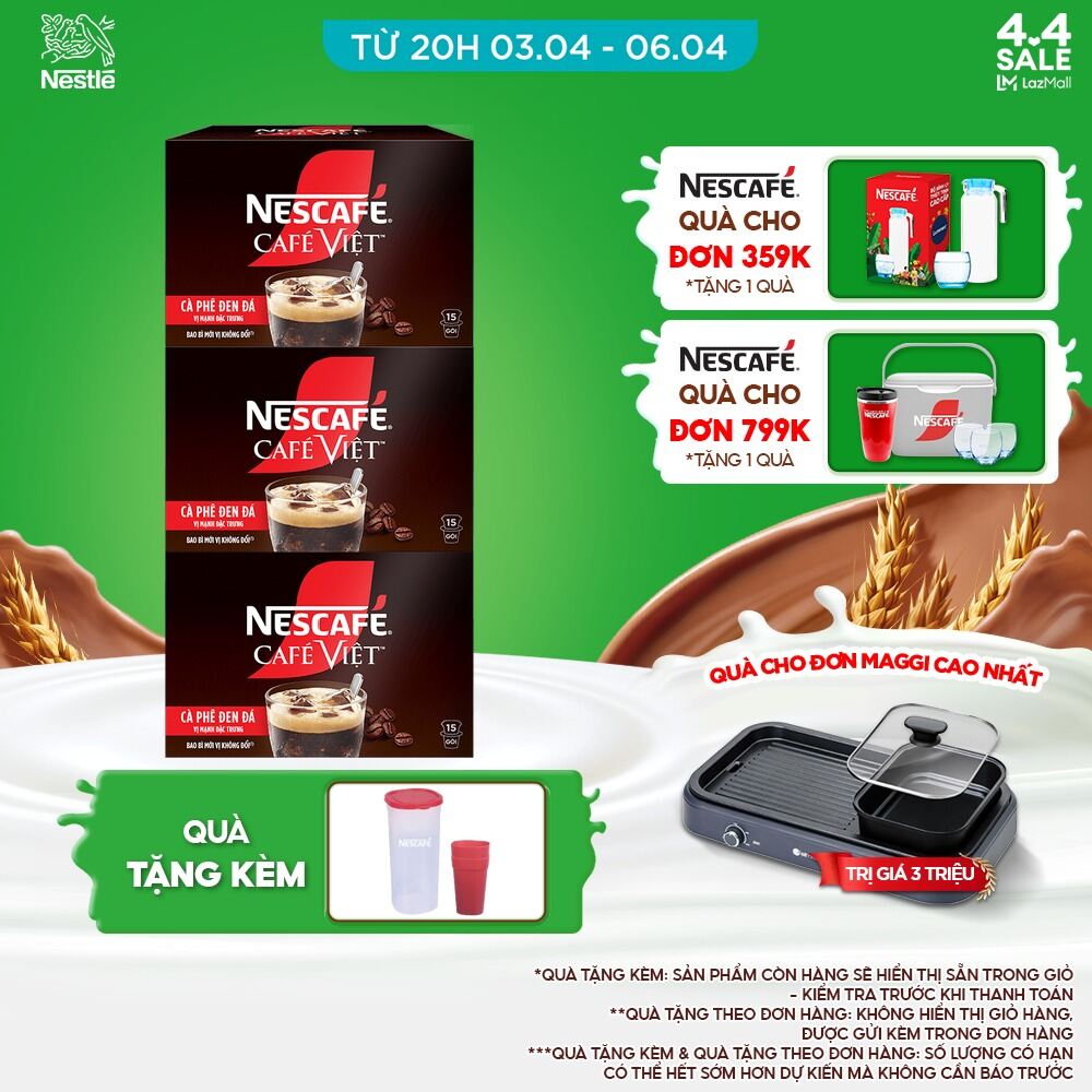 [ƯU ĐÃI THÁNG 6] Combo 3 Hộp cà phê hòa tan NESCAFÉ® Café Việt - CÀ PHÊ ĐEN (3*15*16)