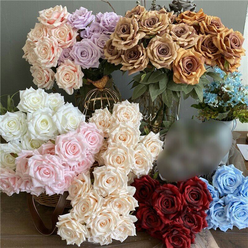 Cụm hoa hồng giả 9 bông dài 45cm đường kính bông 10cm - hoa giả
