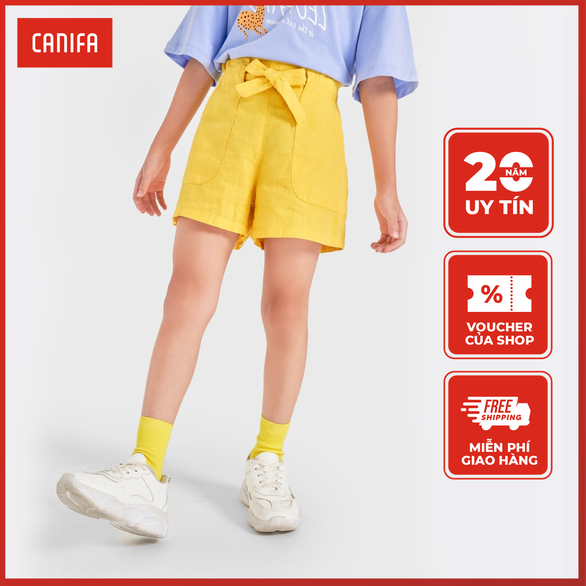 Quần soóc bé gái canifa chất liệu linen pha cách điệu 1bs22s026