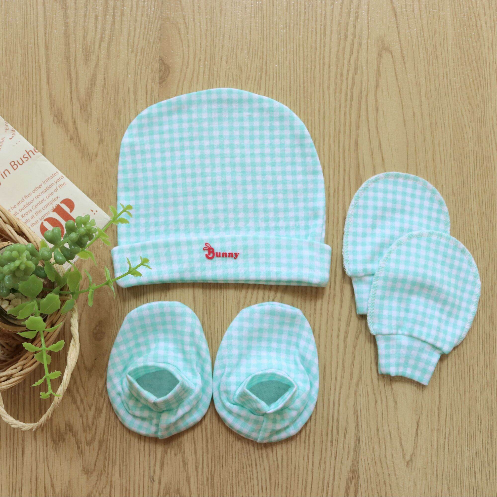 Set mũ + bao tay + bao chân sơ sinh chất đẹp BUNNY
