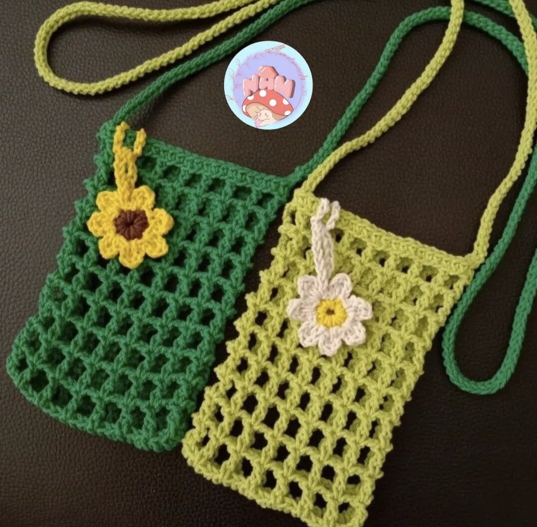 Túi lưới đựng điện thoại len móc handmade nhiều màu