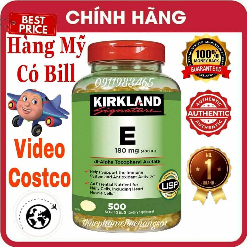 Vitamin e kirkland 400iu 500 viên cam kết chính hãng