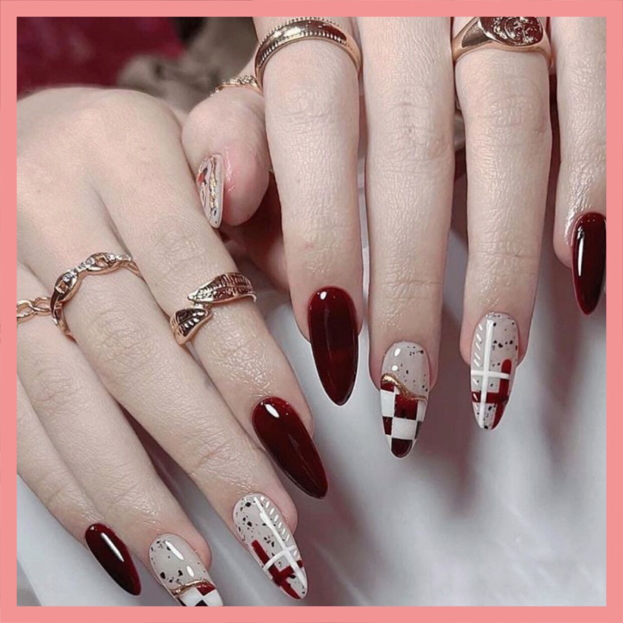 Nail box - 24 móng up sơn gel hoạ tiết vẽ thủ công kèm keo