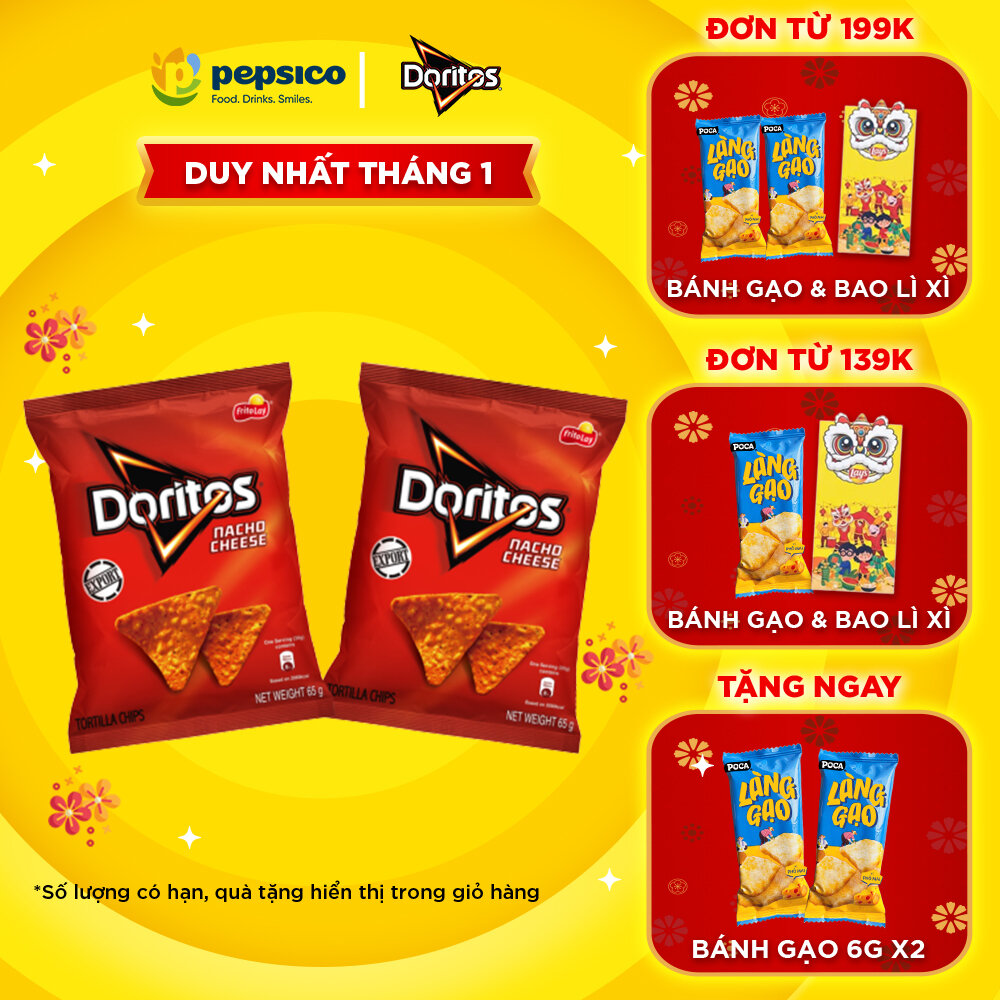 Combo 2 gói snack Ngô Giòn Doritos 65G vị Nacho Cheese/Taco - snack tortilla tẩm vị đậm đà kiểu Mỹ