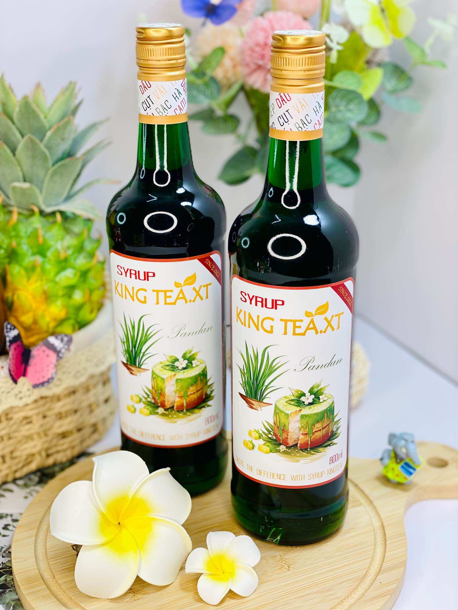 Syrup LÁ NẾP(Lá Dứa) Pha Chế(Syrup Pandan) KINGTEA.XT-Chai Thủy Tinh 800ml
