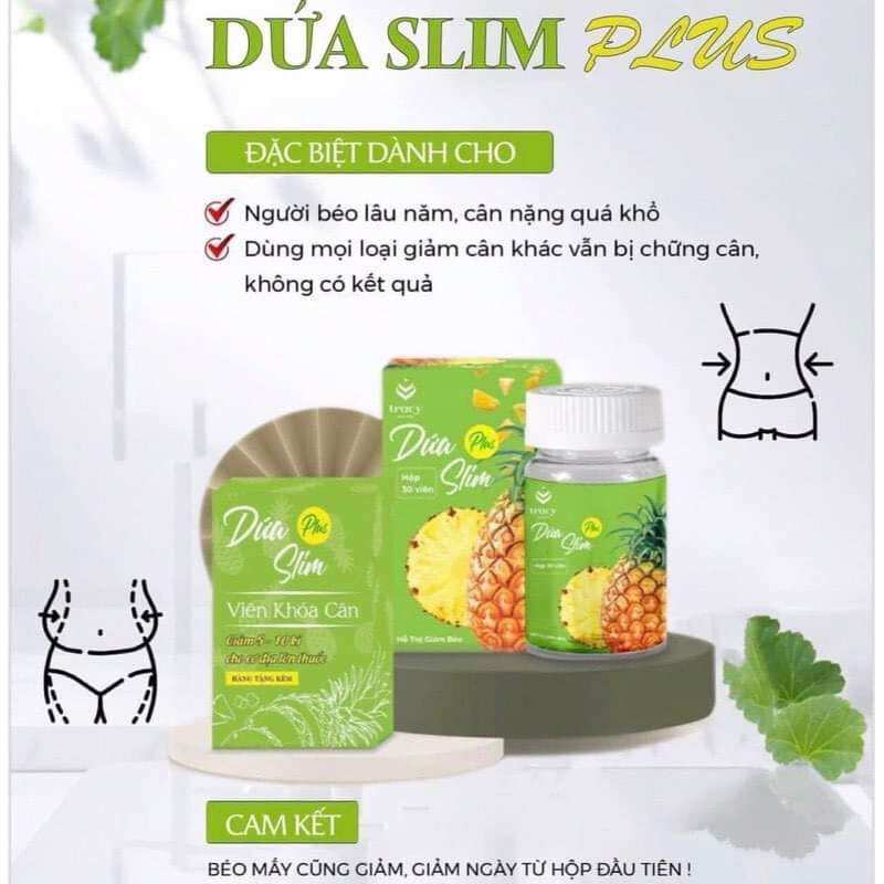 Giảm cân dứa slim plus giảm cân nhanh cho cơ địa lờn 1 hộp 30 viên tặng 30 viên khoá cân