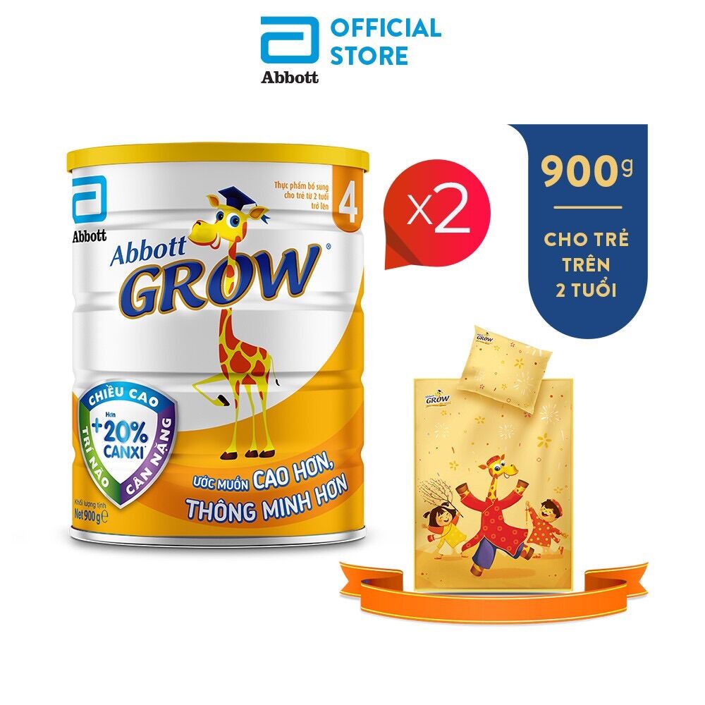 Bộ 2 lon sữa bột abbott grow 4 - 900g tặng bộ chăn gối hươu