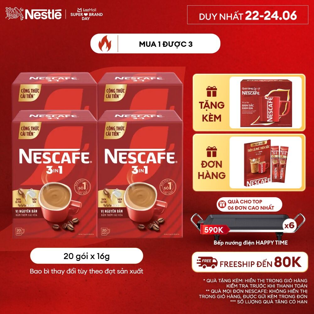 [FREESHIP TOÀN QUỐC] [CÔNG THỨC CẢI TIẾN] Combo 4 Hộp Cà phê Hòa tan NESCAFÉ VỊ NGUYÊN BẢN 20 gói - Đậm thơm hài hòa