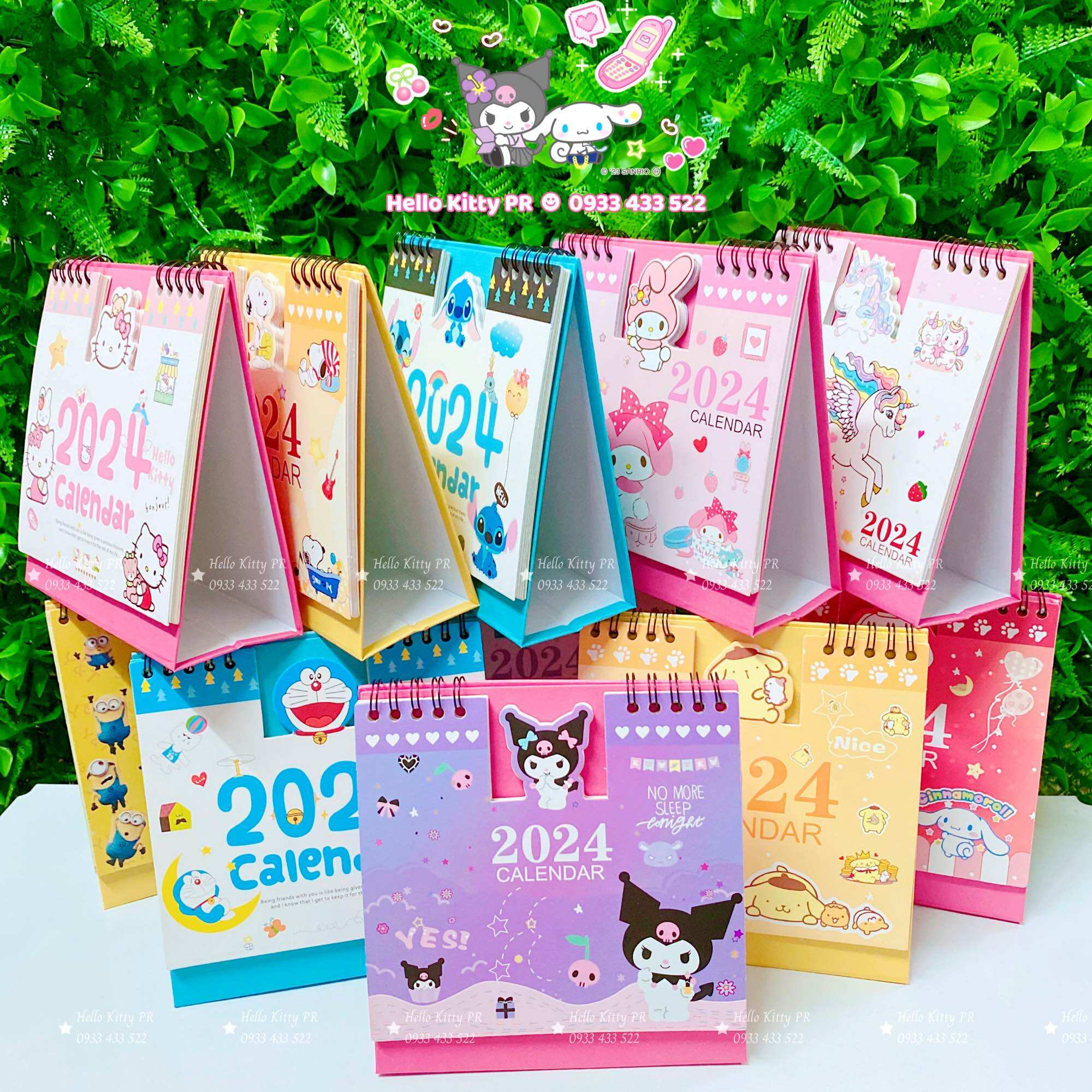 Lịch để bàn 2024 Hello Kitty - Doremon Doraemon - Pochacco - Kuromi - Melody