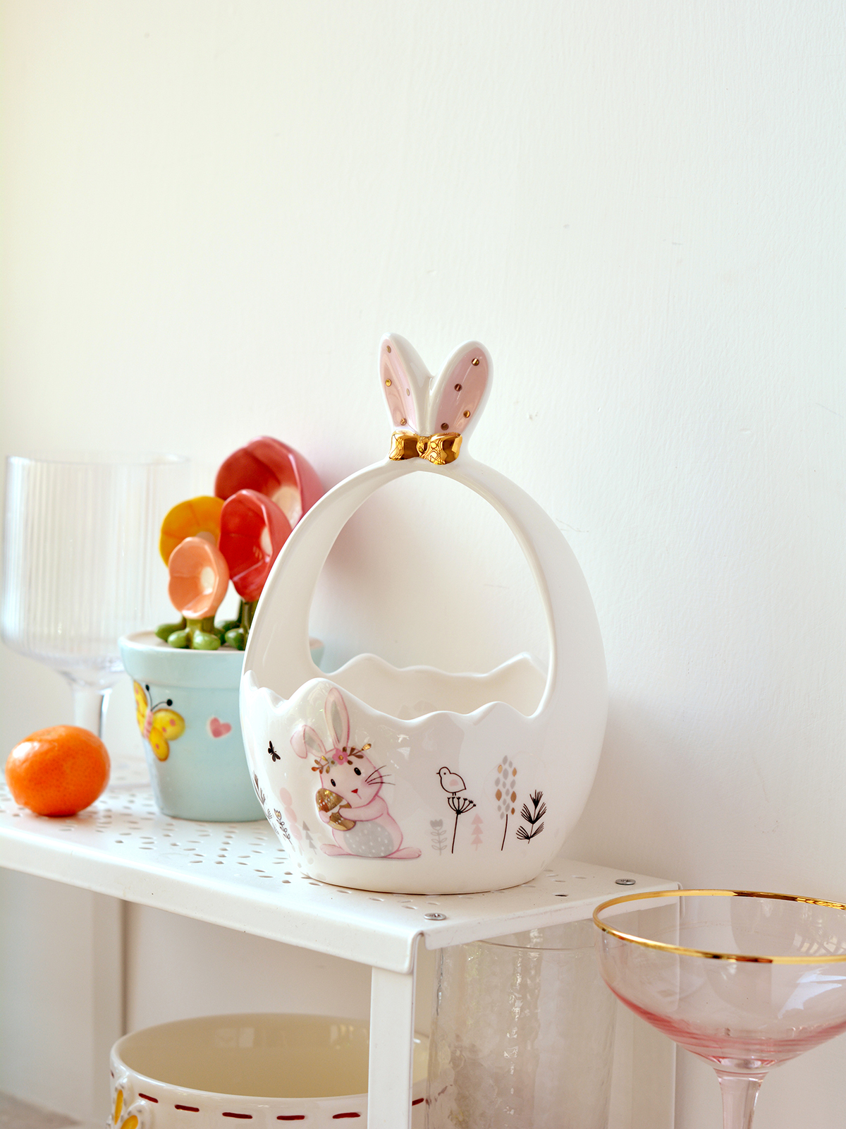 Ceramic Easter Bunny Basket Adorable Design