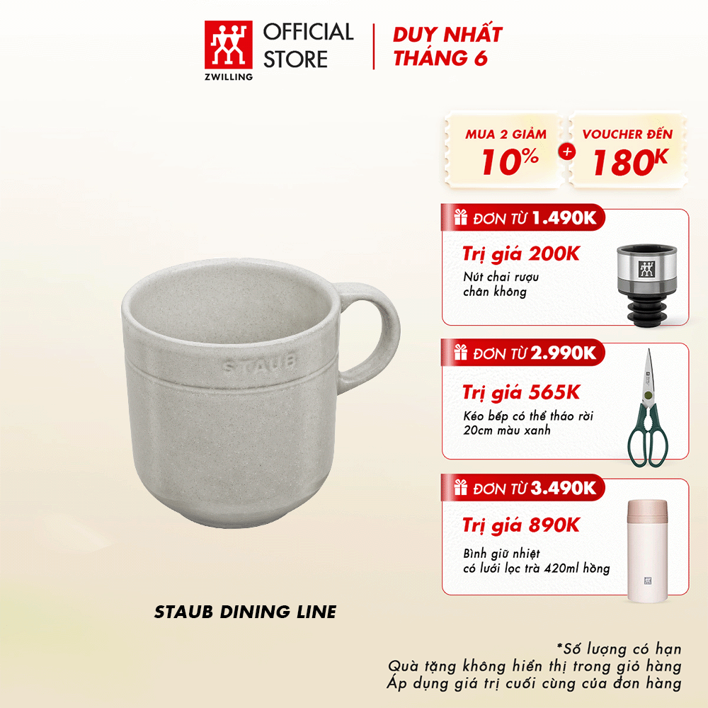Ly staub bằng sứ 350 ml, màu white truffle