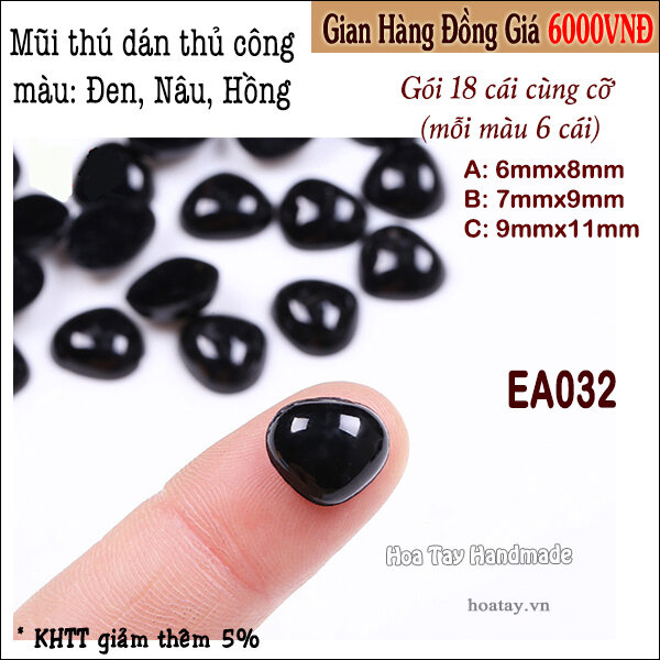 Mũi thú dán màu đen, nâu, hồng nhiều kích cỡ EA032
