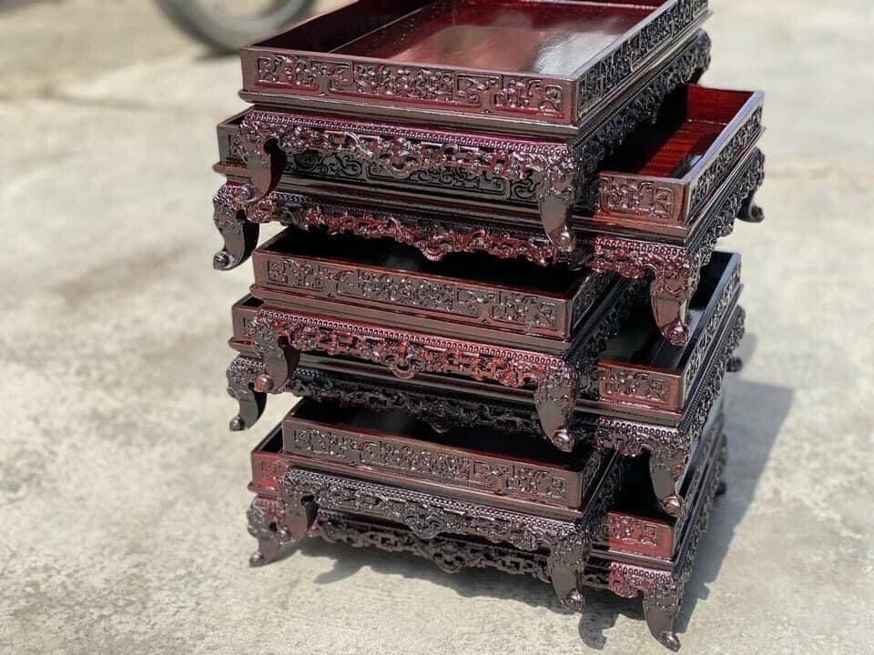 khay trà chân quỳ gỗ gụ
