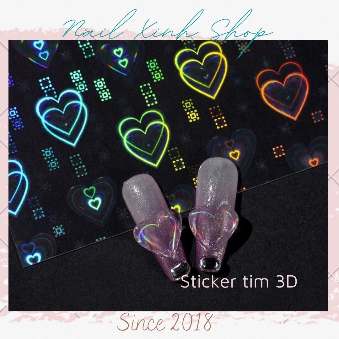 Sticker tim 3D dành cho nail hot trend lấp lánh
