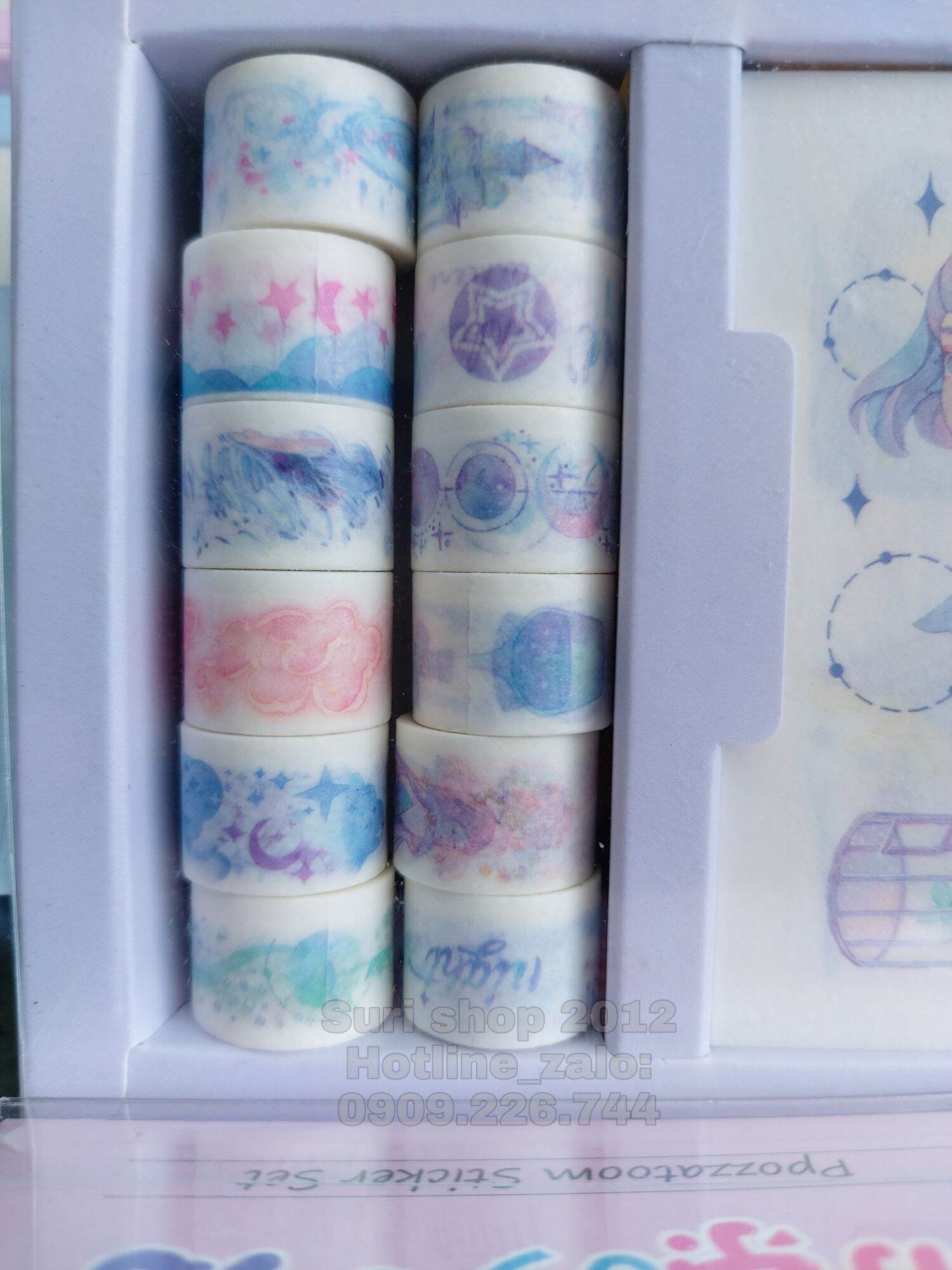 Hộp washi + ticker nhãn dán siêu dễ thương