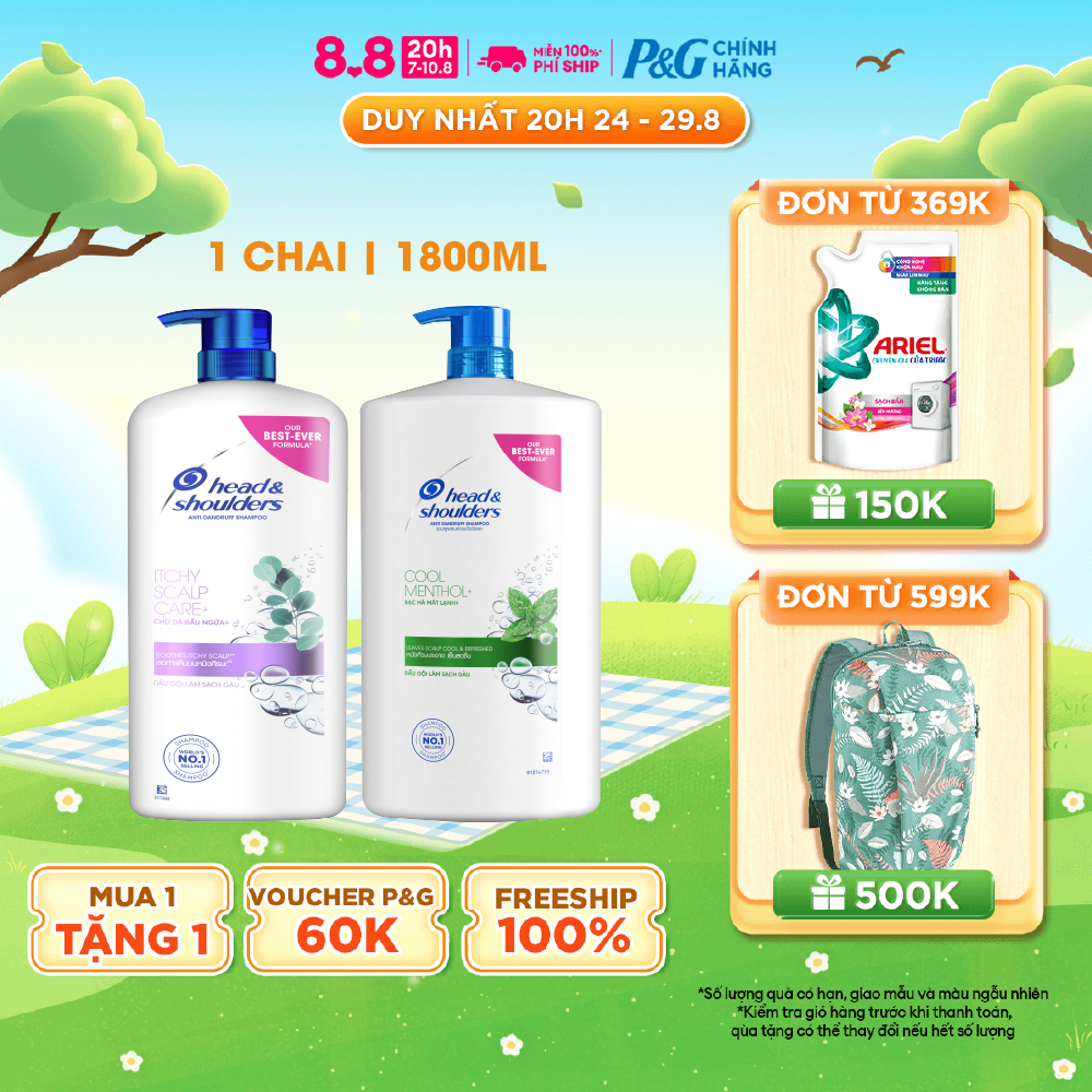 Dầu gội sạch gàu head&shoulders bạc hà mát lạnh/ giảm ngứa da đầu - chai 1800ml