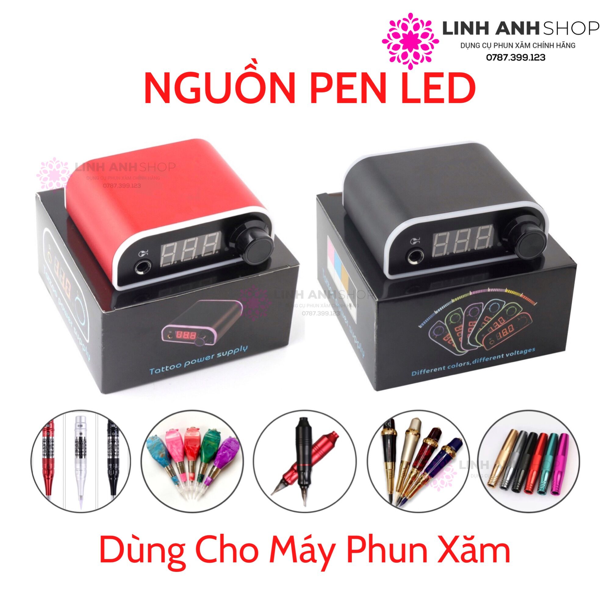 Ổn áp nguồn pen led 7 màu dùng các loại máy xăm