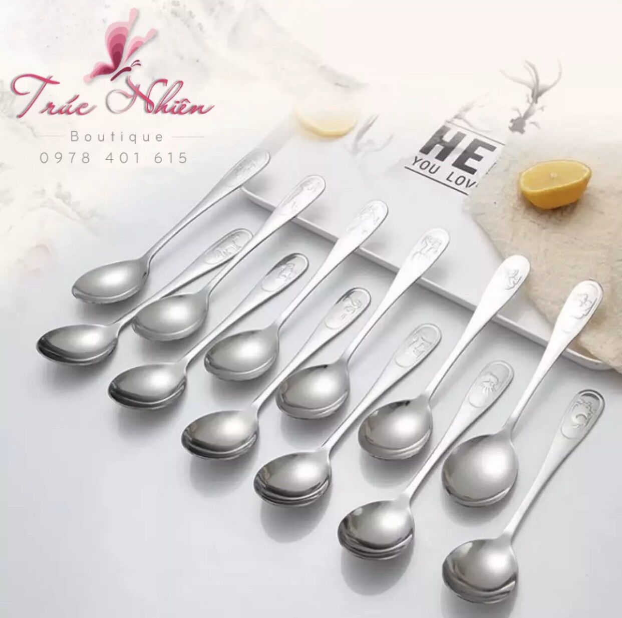 Muỗng, Thìa Inox Cán Logo Hình Thú -T768