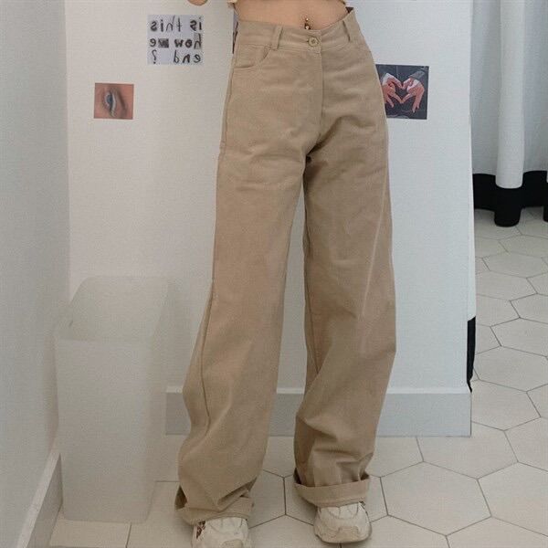 Sp001006 quần corduroy button cream