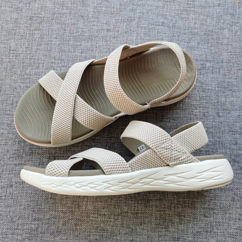 Co Giãn Dép La Mã Băng Tần Nữ Mùa Hè Thoải Mái Mắt Cá Chân Thấp Dây Đeo Vai Giày Đi Biển Gót Phẳng Hàng Hóa Ngoại Cỡ Xuất Khẩu Thoải Mái 凉鞋